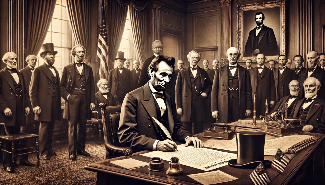 Abraham-Lincoln-signing-the-Emancipation-Proclamation-